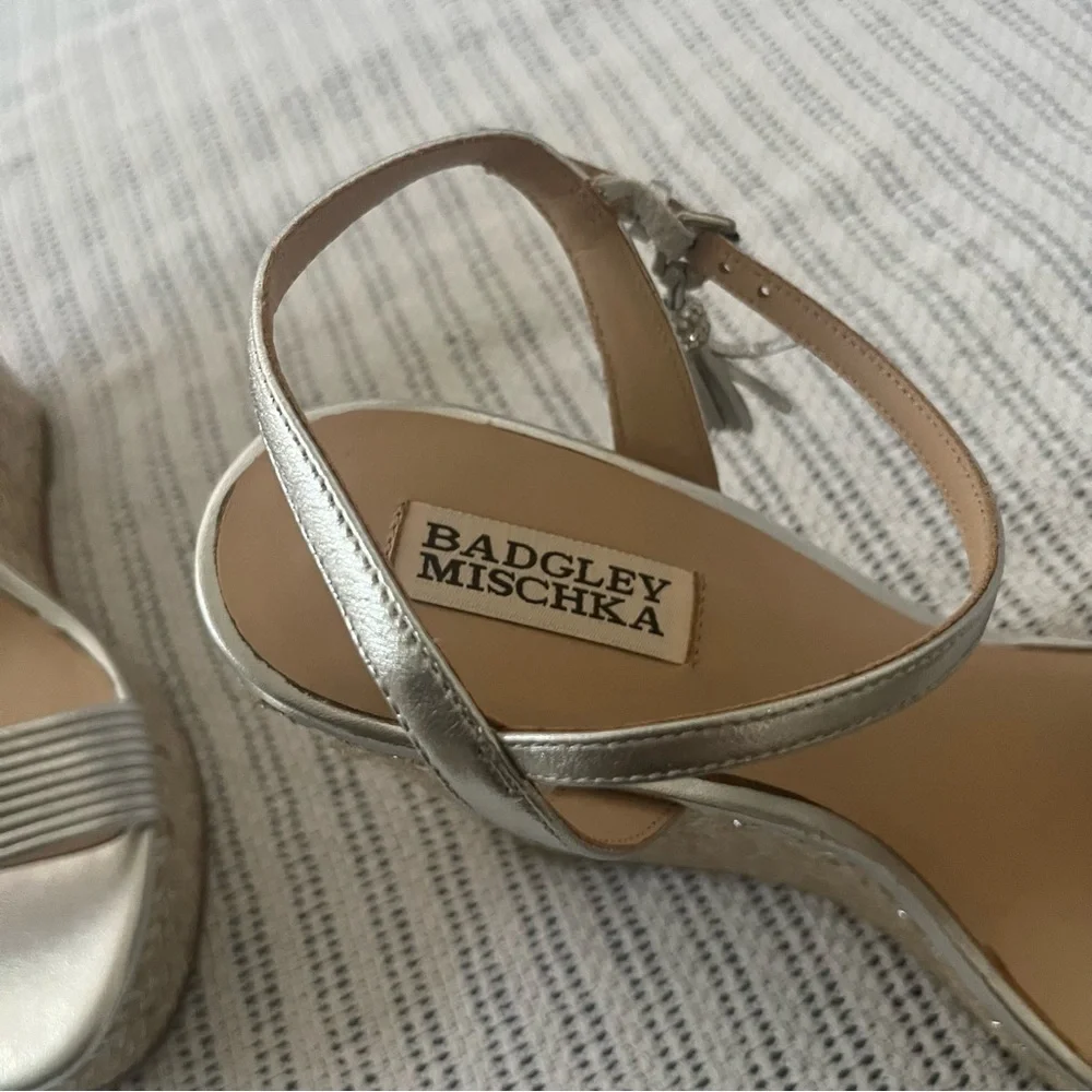 Badgley Mischka Silver Espadrille Wedges